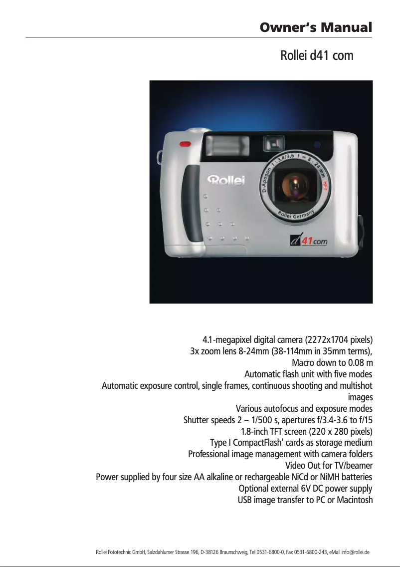 Page 1 de la notice Manuel utilisateur Rollei d41 com