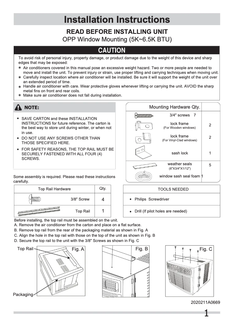 Page 1 de la notice Guide d'installation Frigidaire FRA054XT7