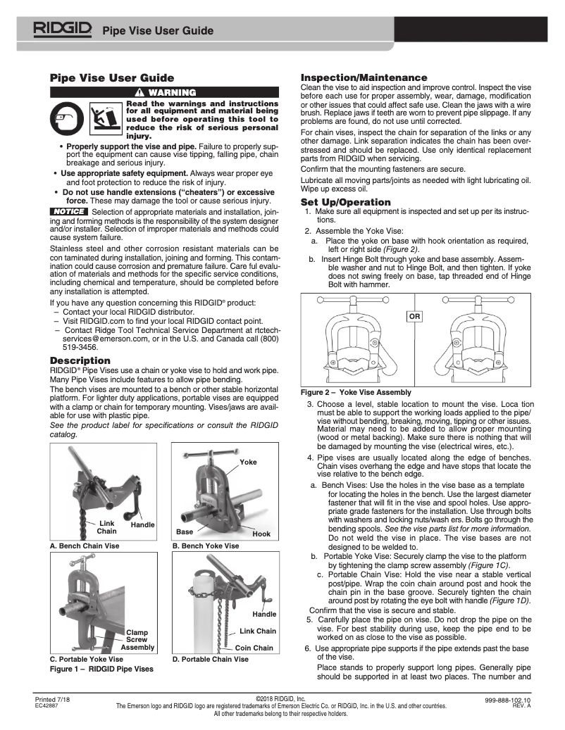 Page n°1 - Instructions / montage Ridgid 560