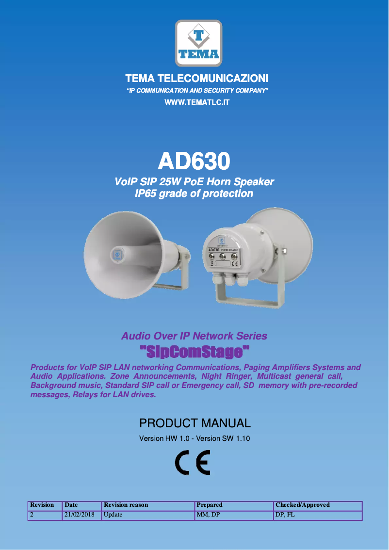 Page n°1 - Manuel utilisateur Tema AD630S