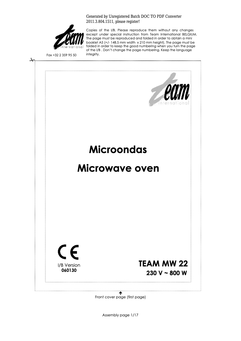 Page 1 de la notice Manuel utilisateur Team MW 22