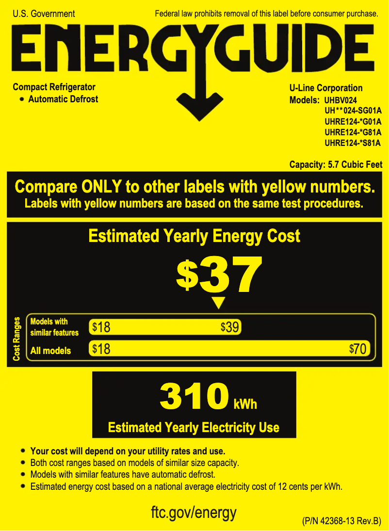 Page n°1 - Label énergétique U-Line UHRE124-BS01A