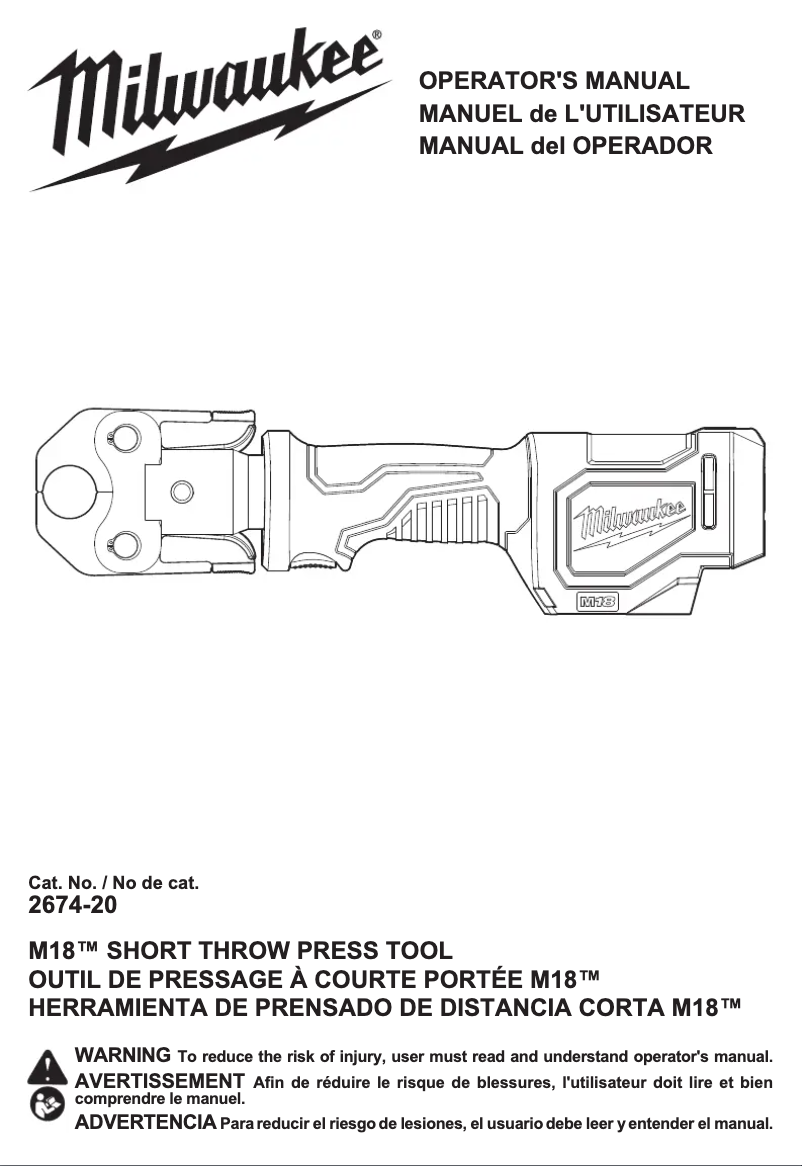 Page n°1 - Manuel utilisateur Milwaukee M18 2674-20P