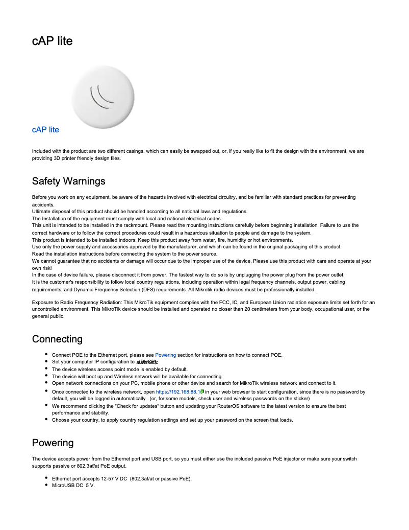 Image de la première page du manuel de l'appareil cAP lite