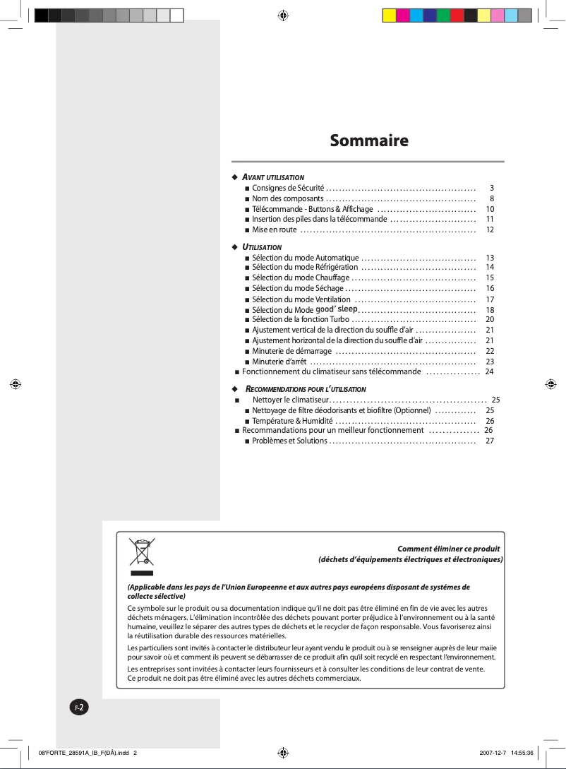 Image de la première page du manuel de l'appareil AQ09SAN