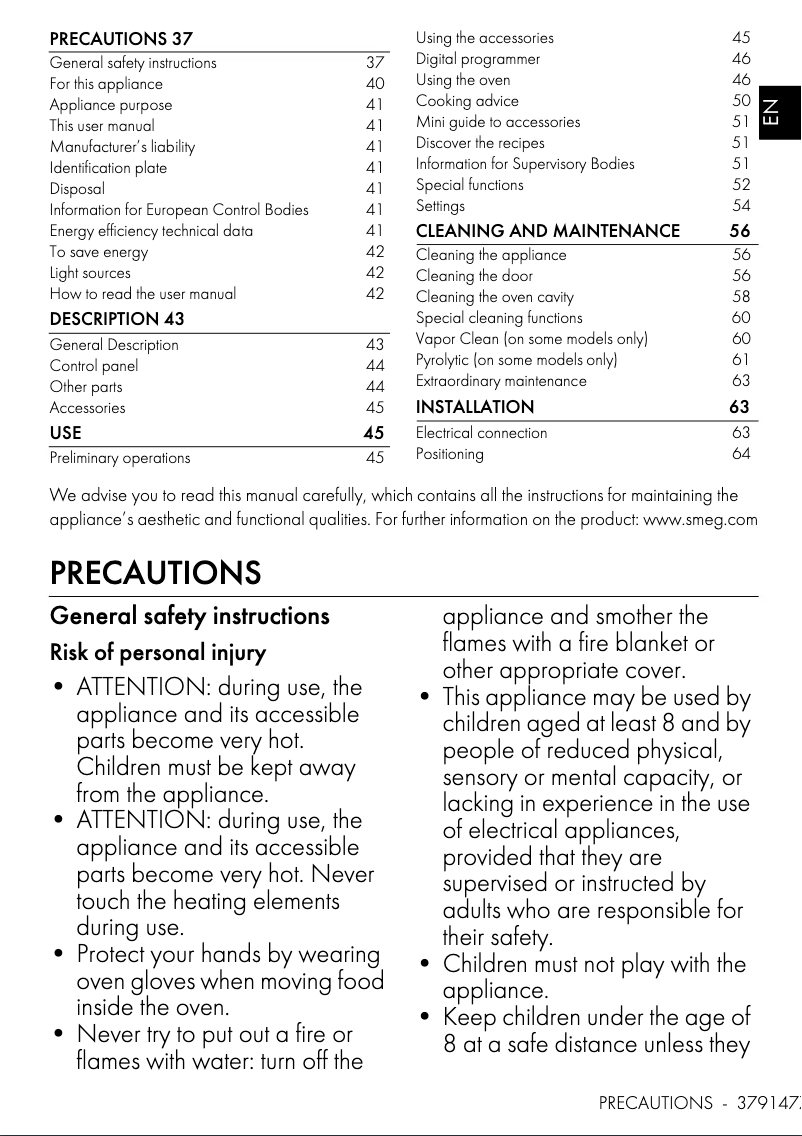 Page n°1 - Manuel utilisateur Smeg SOP6301TN
