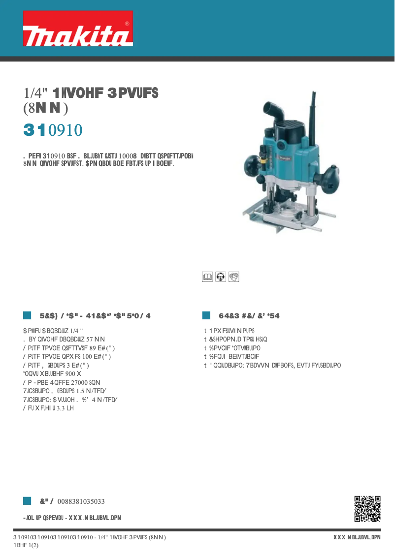 Page 1 de la notice Fiche technique Makita RP0910
