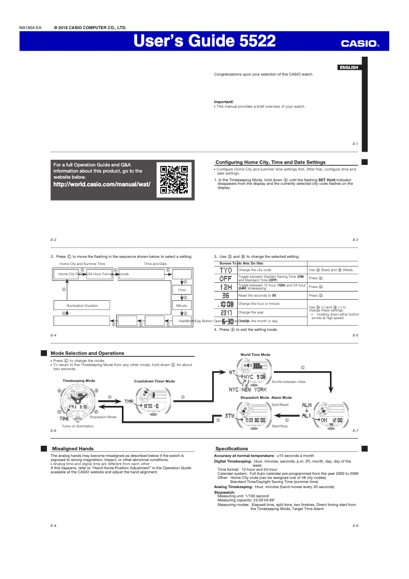 Page 1 de la notice Guide de démarrage rapide Casio G-Shock GA700UC-8A
