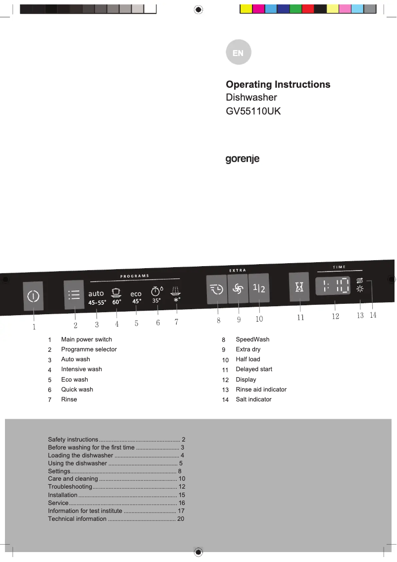 Image de la première page du manuel de l'appareil GV55110UK