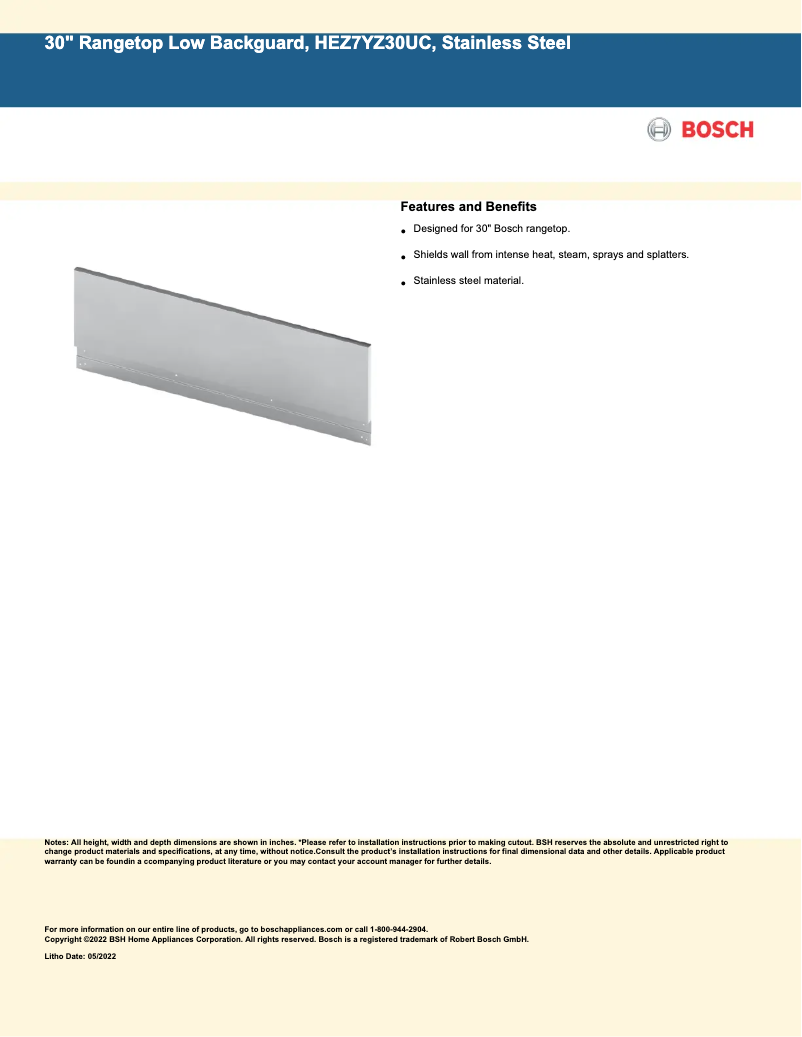 Page 1 de la notice Fiche technique Bosch HEZ7YZ30UC