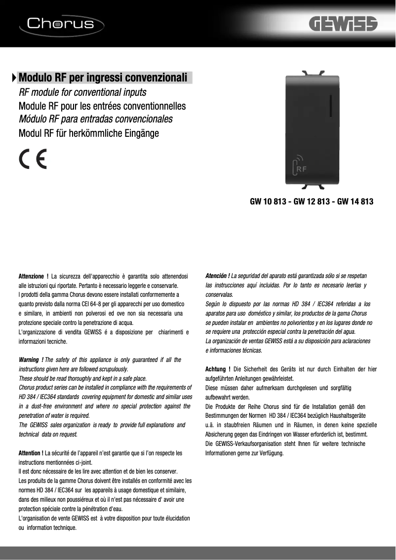 Page 1 de la notice Manuel utilisateur Gewiss GW14813