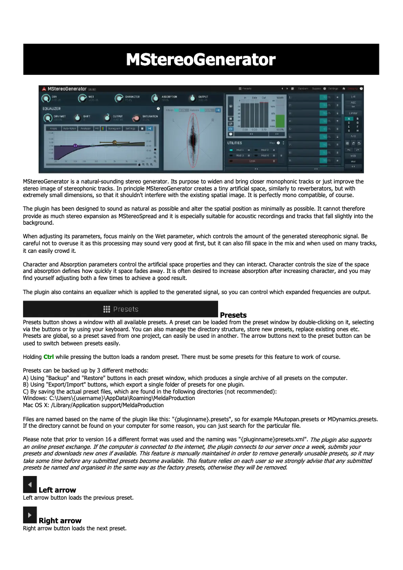 Page n°1 - Manuel utilisateur MeldaProduction MStereoGenerator