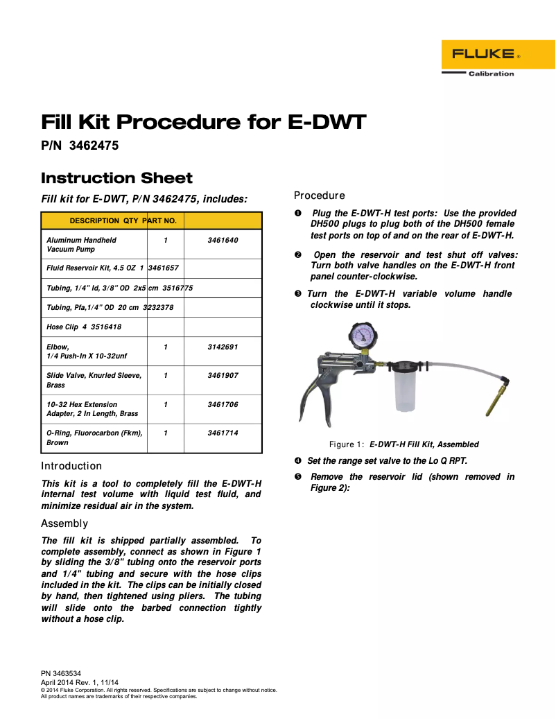 Page 1 de la notice Instructions / montage Fluke E-DWT-H