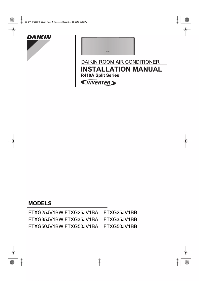 Image de la première page du manuel de l'appareil FTXG35JV1BB
