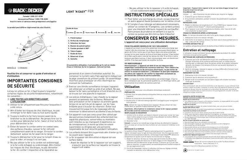 Page 1 de la notice Manuel utilisateur Black & Decker IR0820