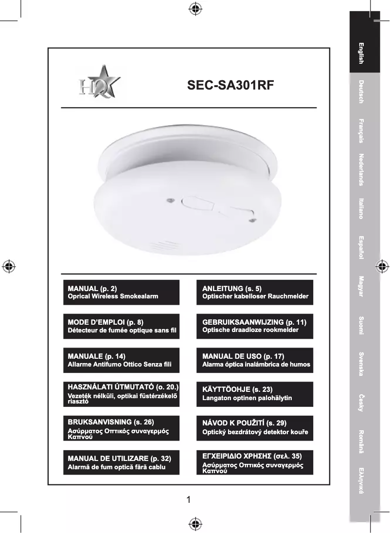 Page n°1 - Manuel utilisateur HQ SEC-SA301RF