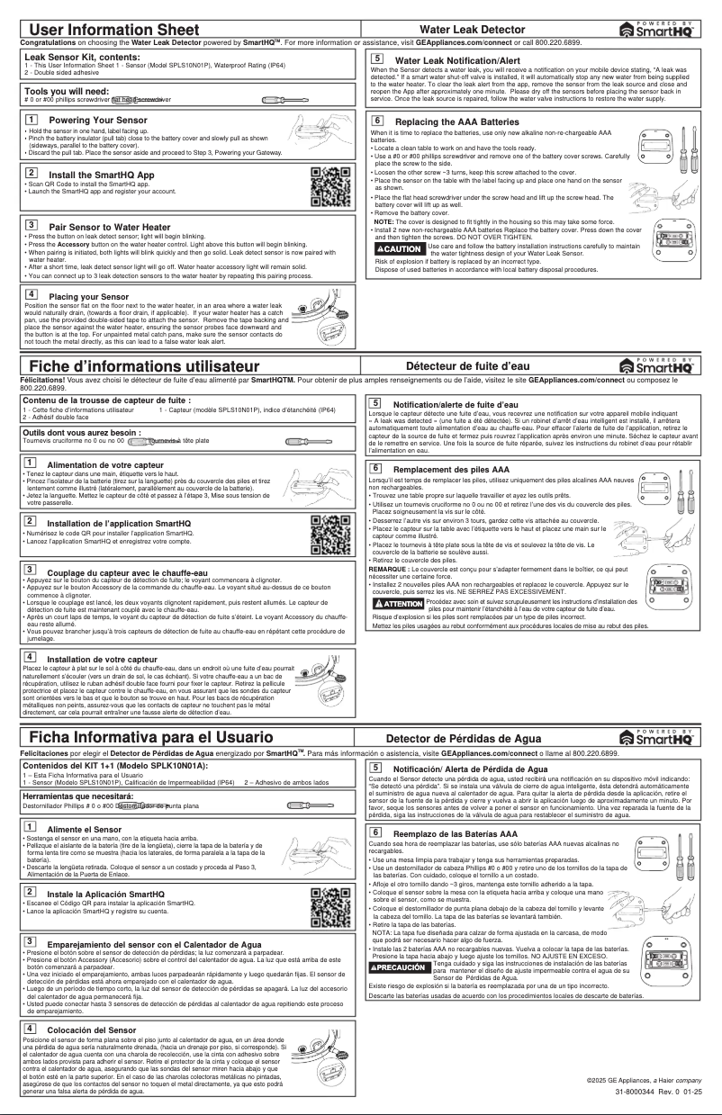 Page 1 de la notice Guide d'installation GE SPLK10N01A