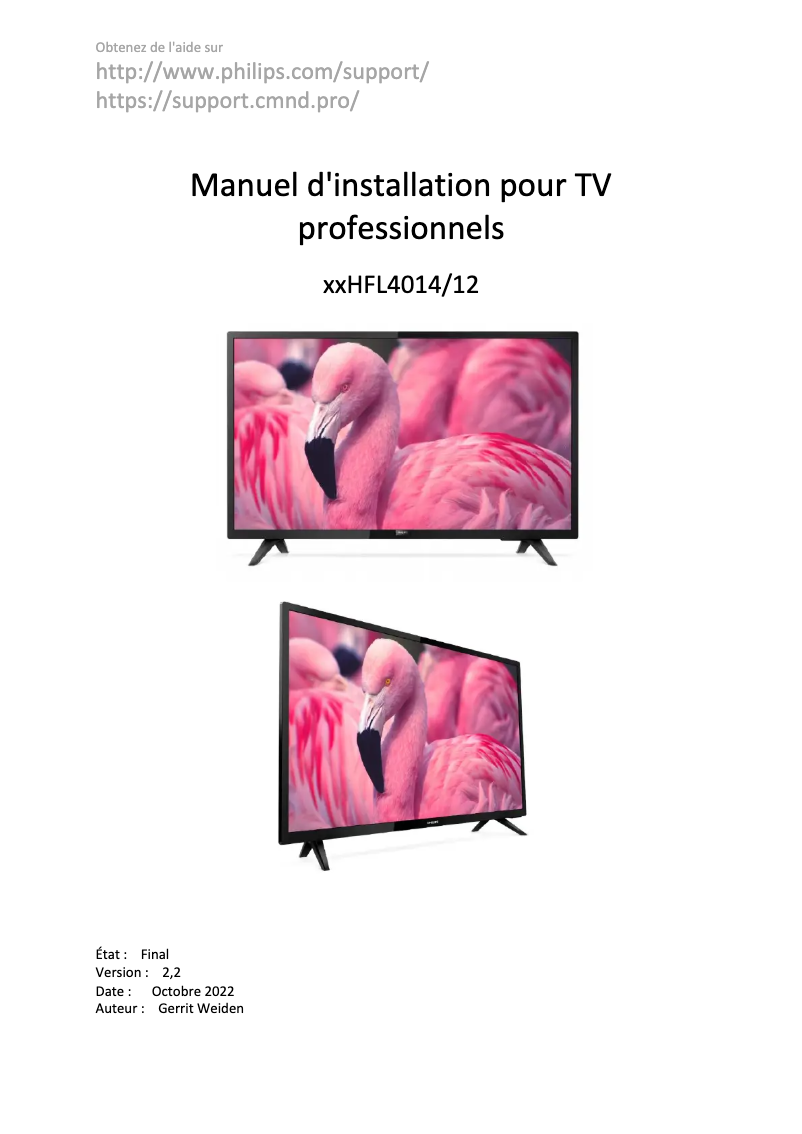 Page 1 de la notice Guide d'installation Philips 28HFL4014