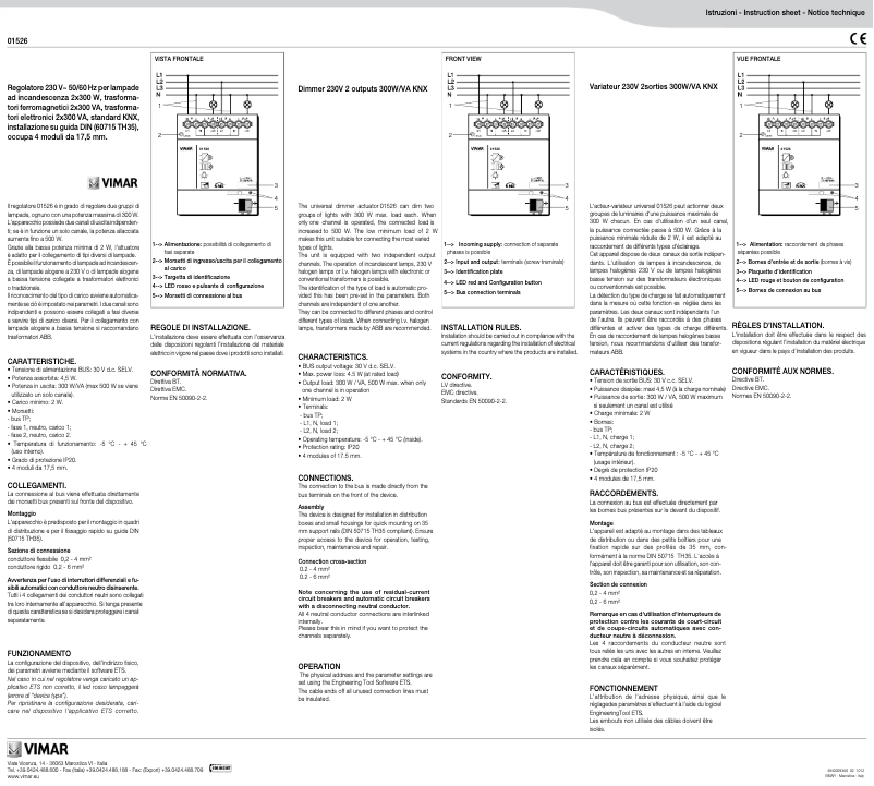 Page 1 de la notice Manuel utilisateur Vimar 01526