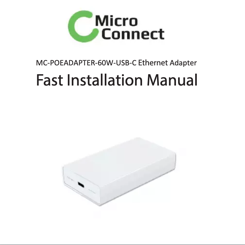 Page 1 de la notice Manuel utilisateur Micro Connect MC-POEADAPTER-60W-USB-C