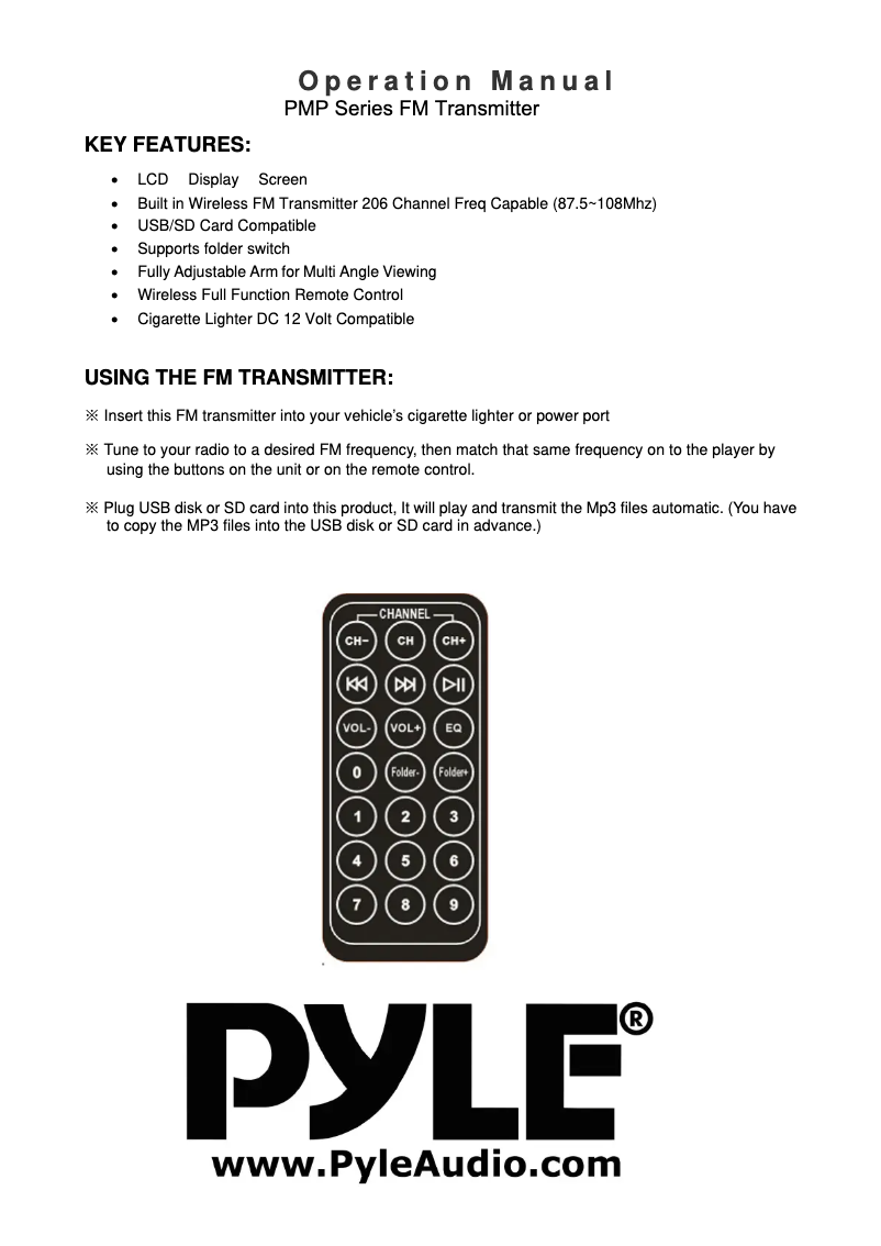 Page 1 de la notice Manuel utilisateur Pyle PMP3G2