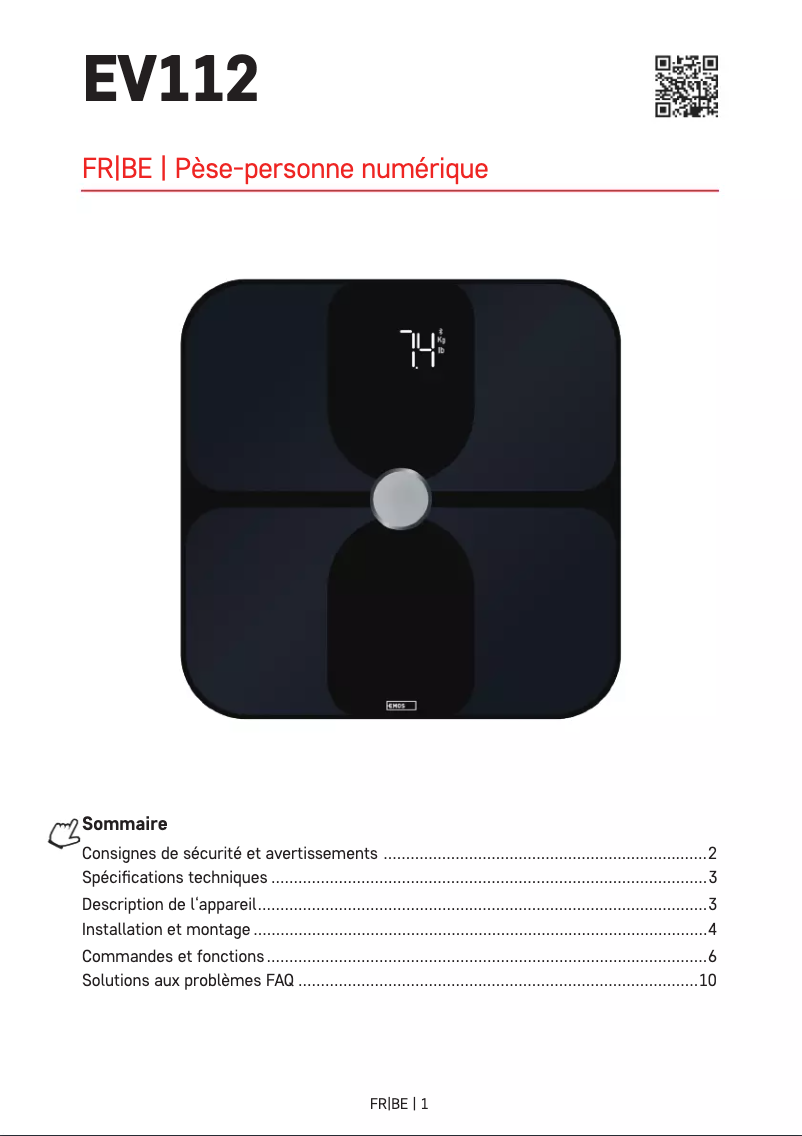 Page 1 de la notice Manuel utilisateur Emos EV112