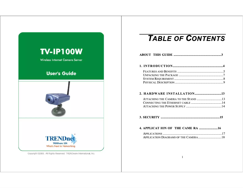 Page n°1 - Manuel utilisateur TRENDnet TV-IP100W