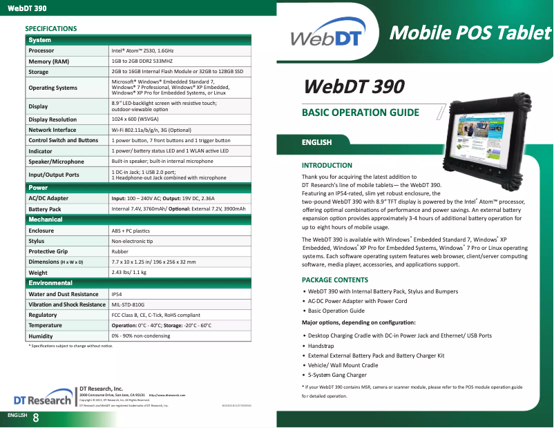 Page n°1 - Manuel utilisateur DT Research WebDT 390