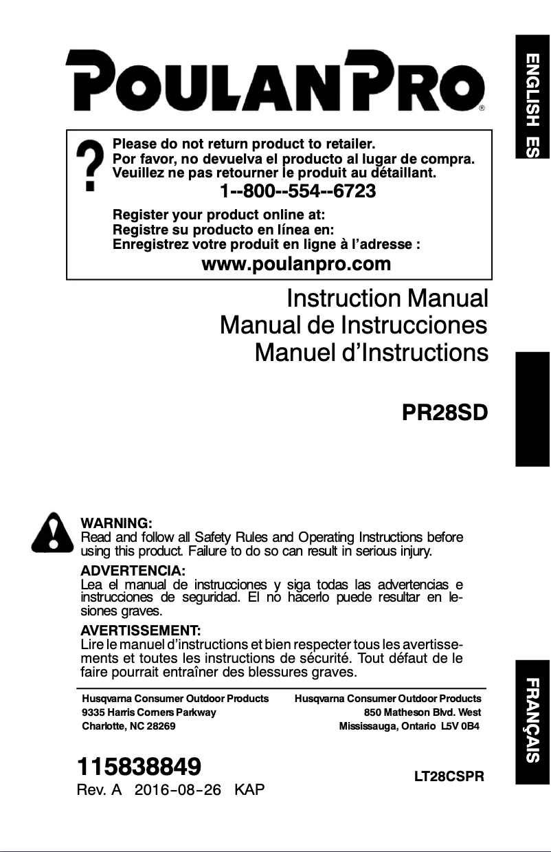 Image de la première page du manuel de l'appareil PR28SD