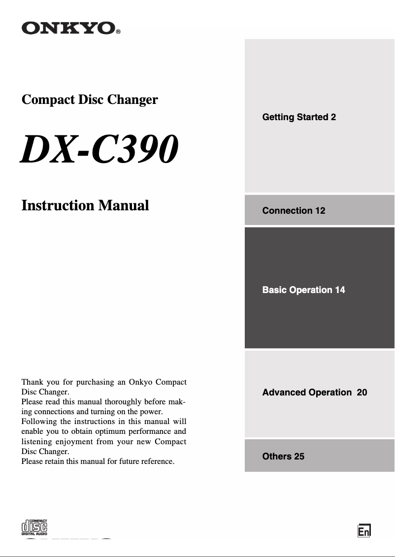 Page 1 de la notice Manuel utilisateur Onkyo DXC390B
