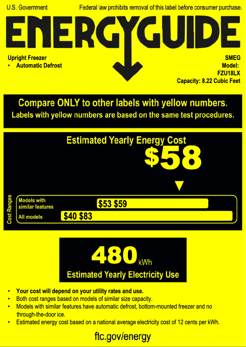 Página 1 del manual Etiqueta energética Smeg FZU18LX