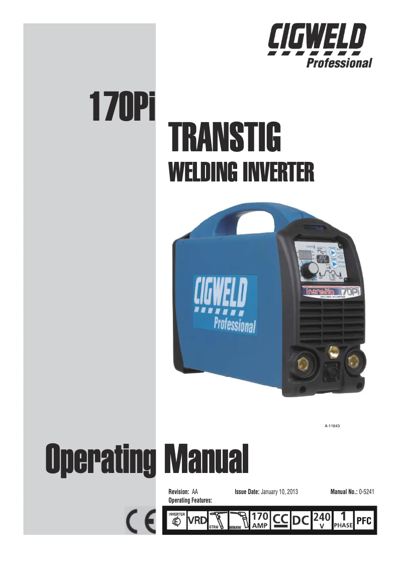 Page n°1 - Manuel utilisateur Cigweld Transtig 170Pi
