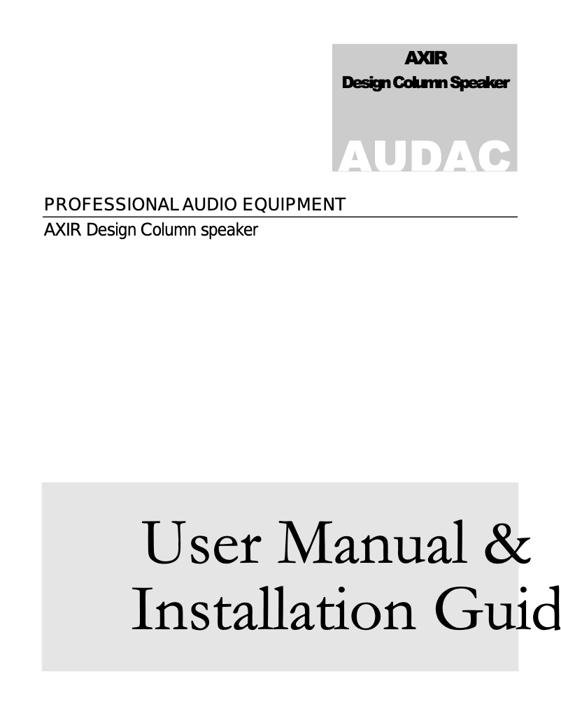 Image de la première page du manuel de l'appareil AXIR