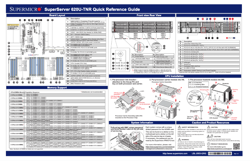 Imagen de la primera página del manual del dispositivo SuperServer SYS-620U-TNR
