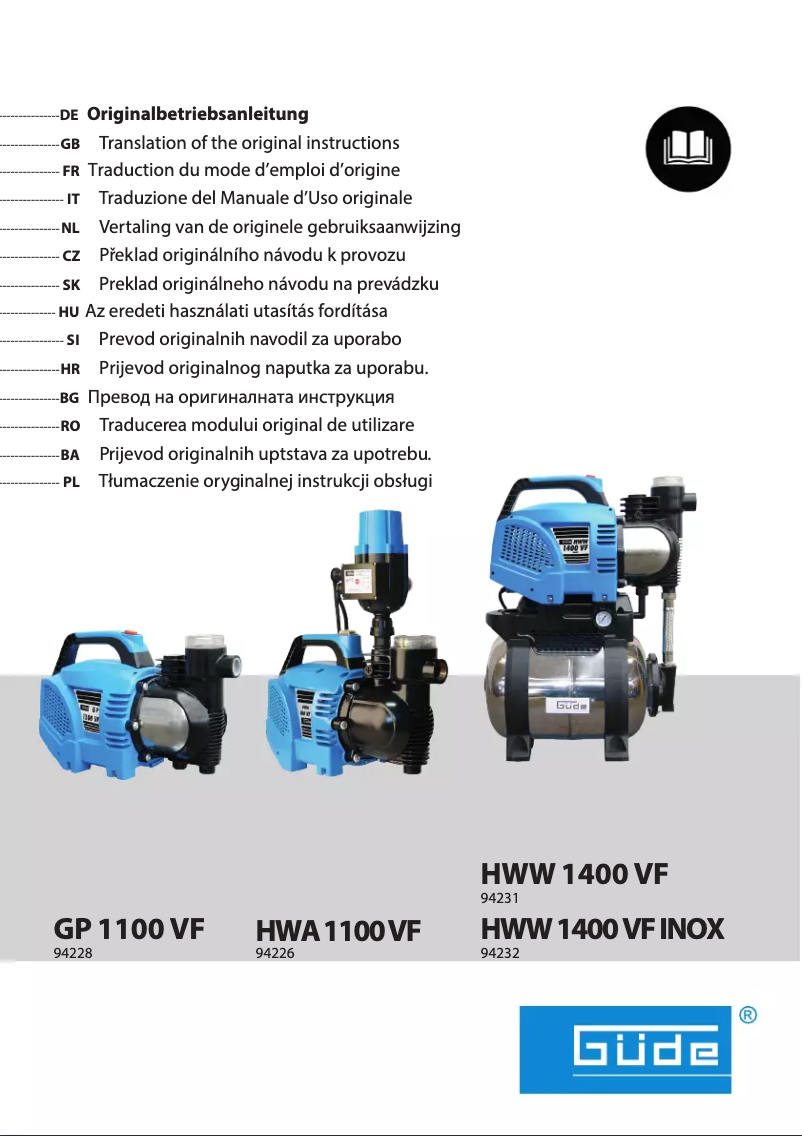Page 1 de la notice Manuel utilisateur Güde HWA 1100 VF