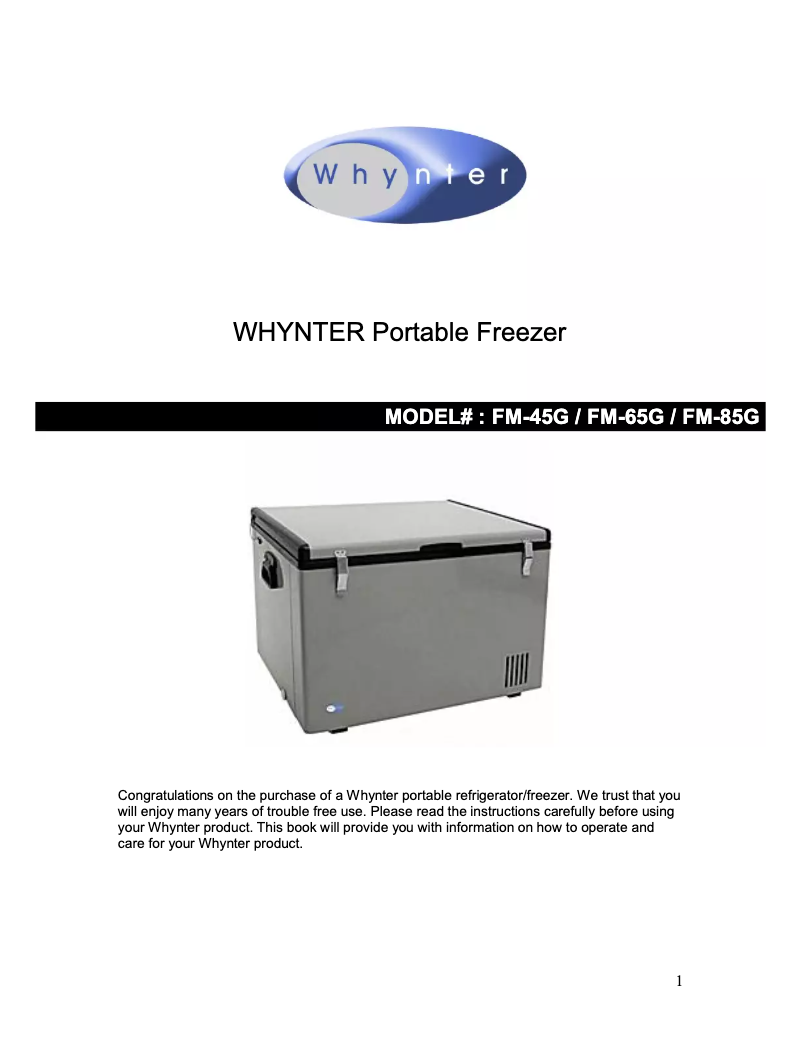 Page 1 de la notice Manuel utilisateur Whynter FM-45G