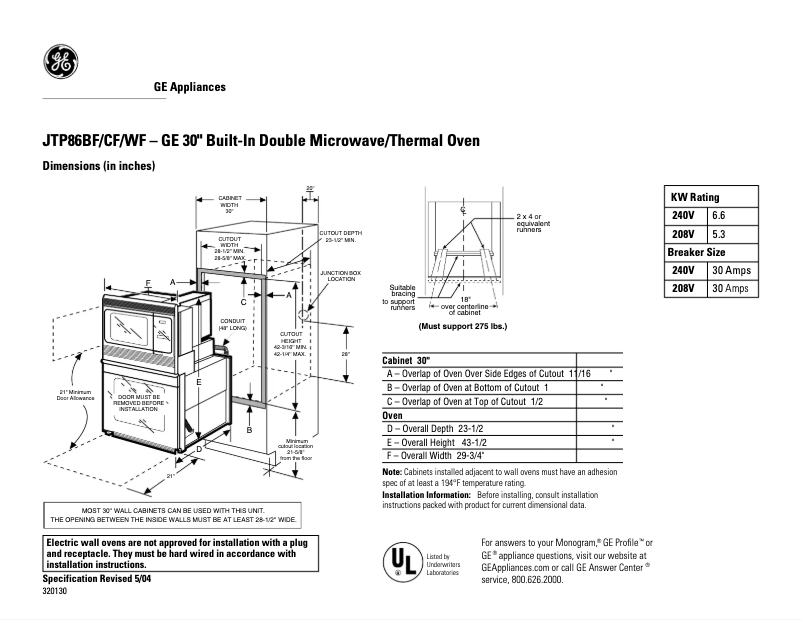 Page n°1 - Fiche technique GE JTP86CFCC