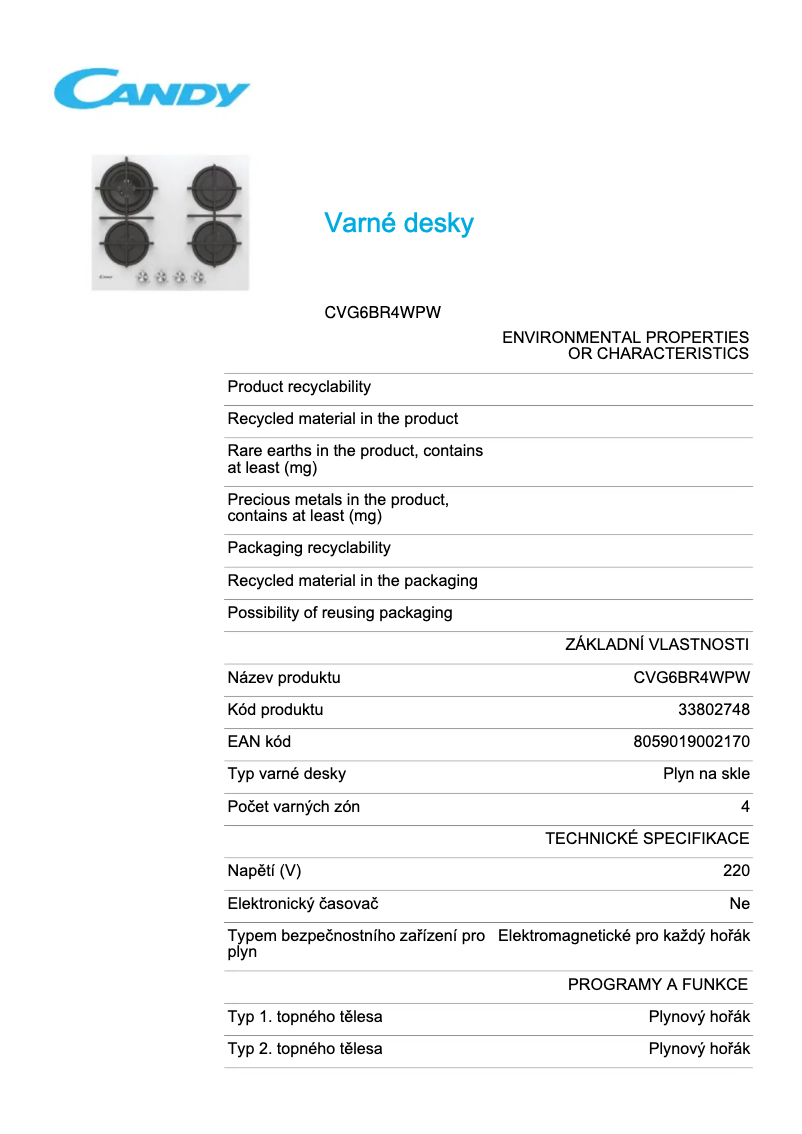 Image de la première page du manuel de l'appareil CVG6BR4WPW