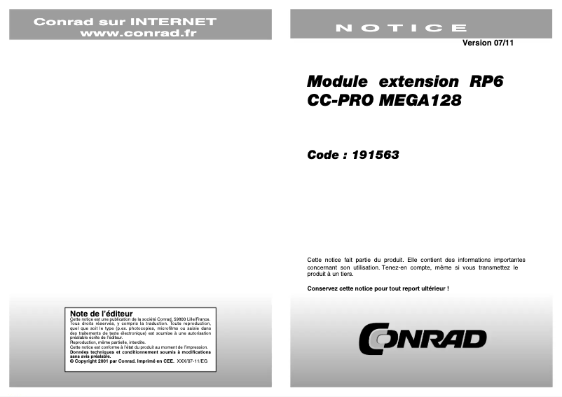 Page n°1 - Manuel utilisateur AREXX RP6-CC128