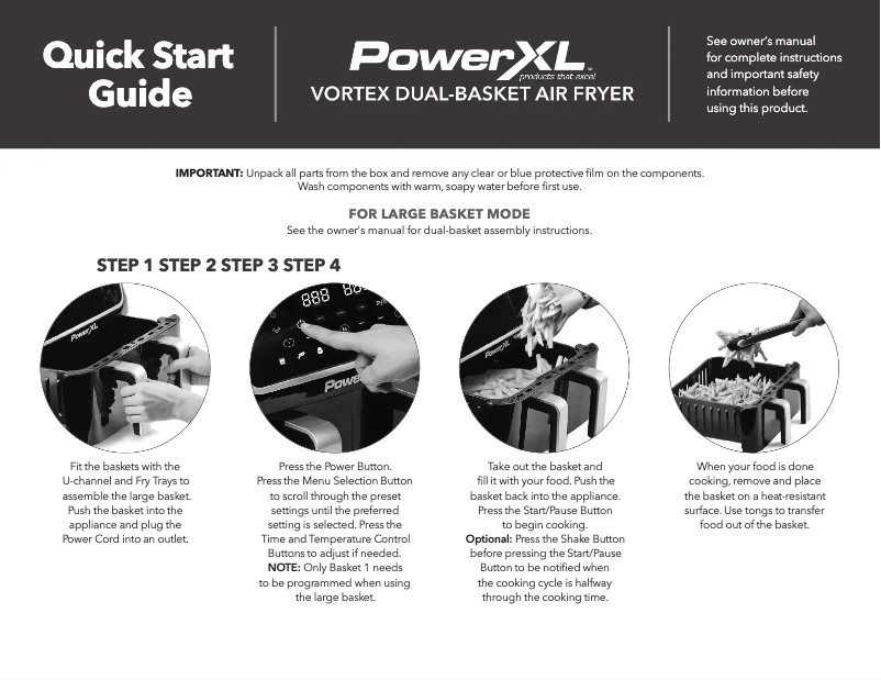 Page n°1 - Guide de démarrage rapide PowerXL Vortex Dual Basket Air Fryer DUAF-10