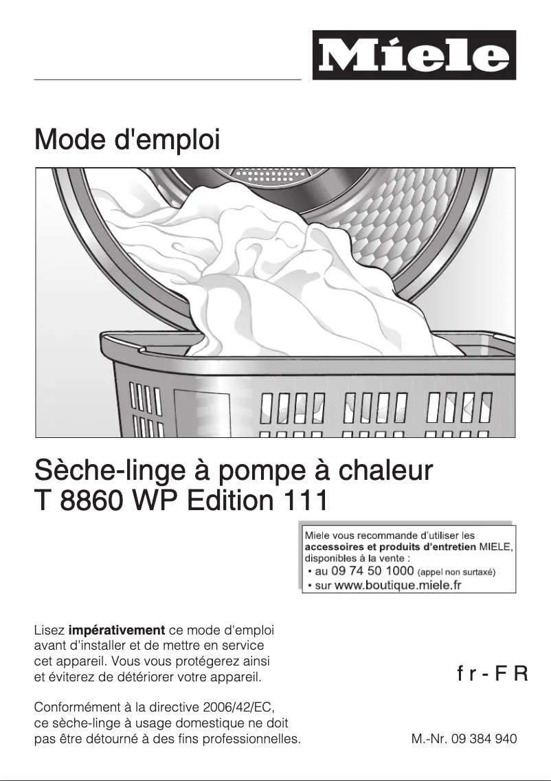 Page 1 de la notice Manuel utilisateur Miele T 8860 WP