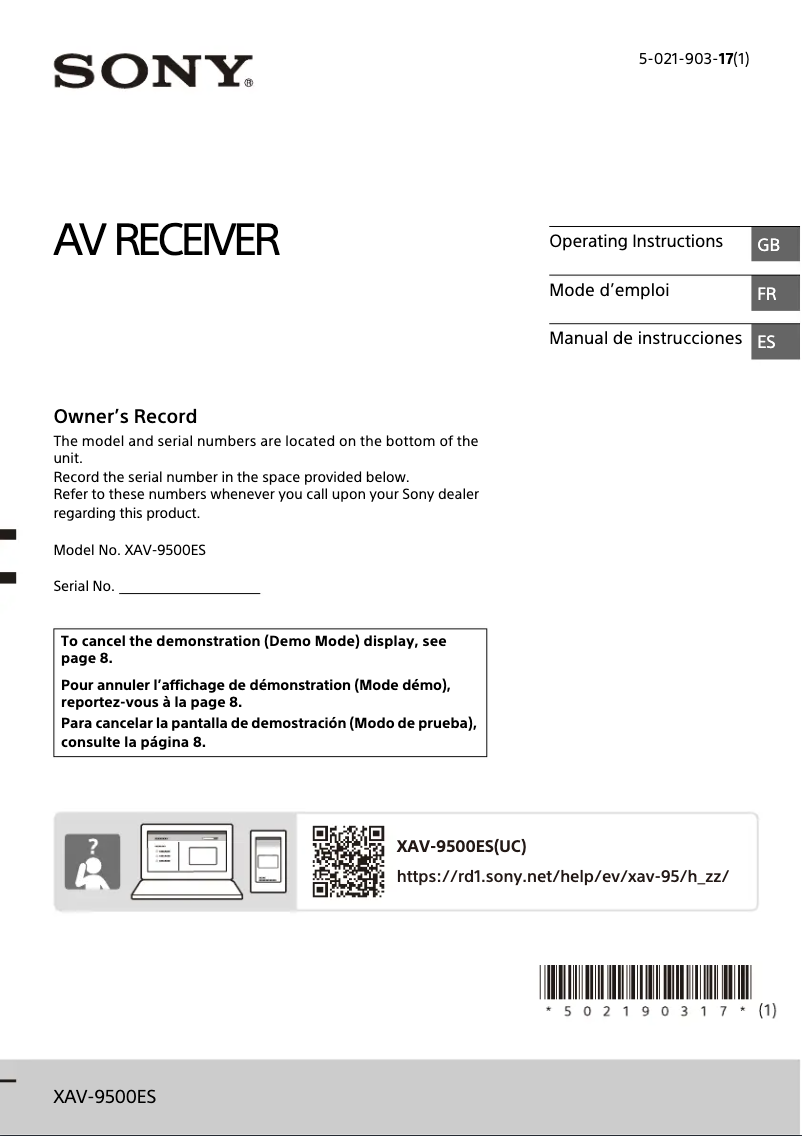 Image de la première page du manuel de l'appareil XAV-9500ES