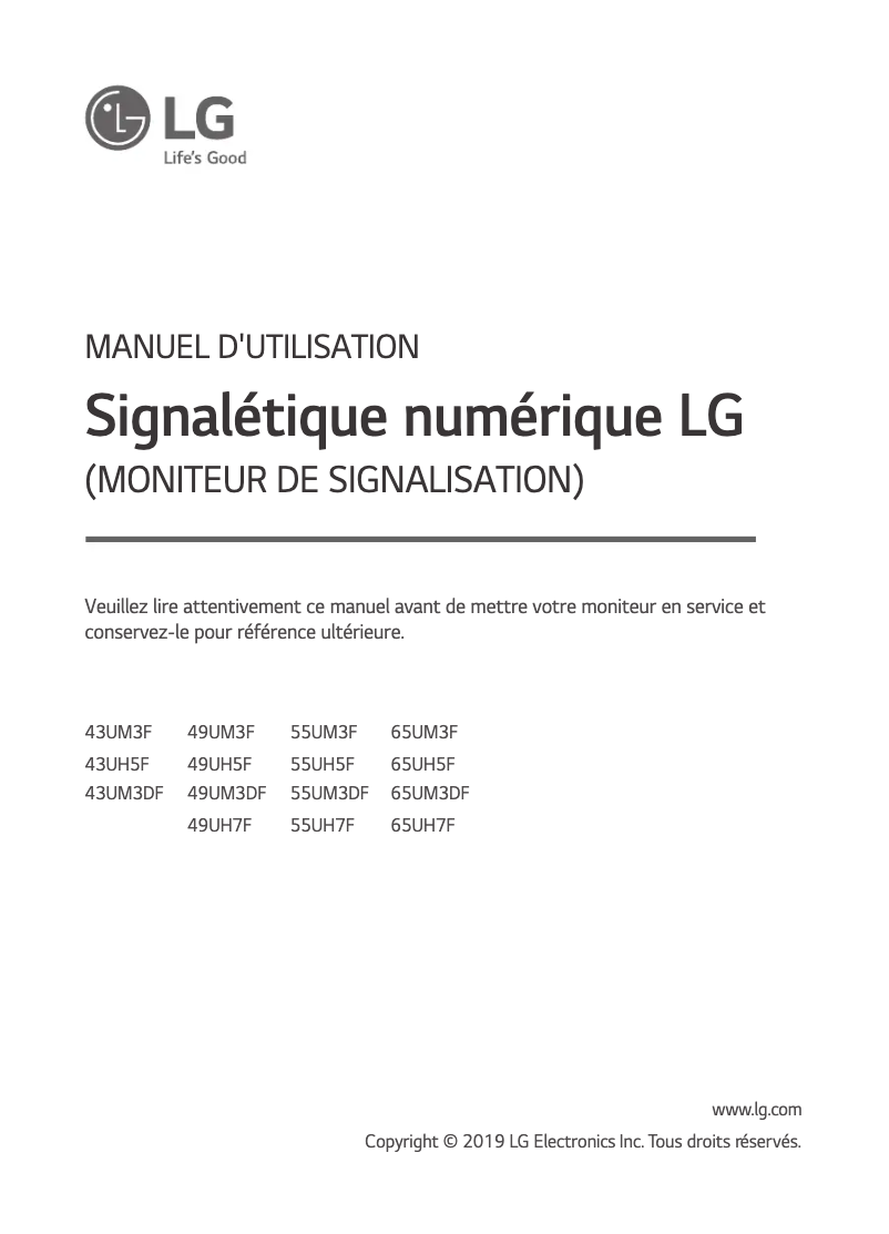 Page n°1 - Manuel utilisateur LG 65UM3DF