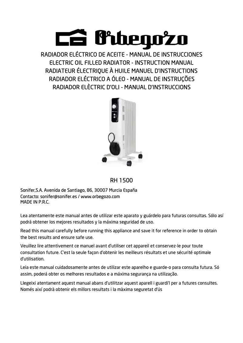 Page n°1 - Manuel utilisateur Orbegozo RH 1500