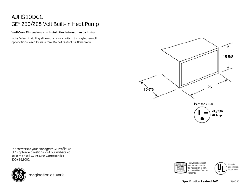 Página 1 del manual Ficha técnica GE AJHS10DCC