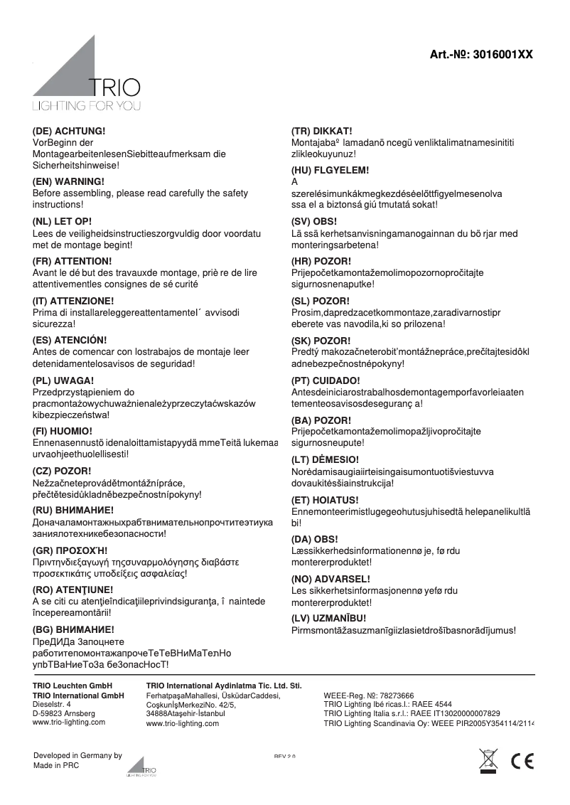 Page 1 de la notice Manuel utilisateur Trio Lighting Midas 301600107