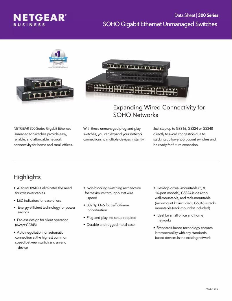 Page n°1 - Fiche technique Netgear GS324