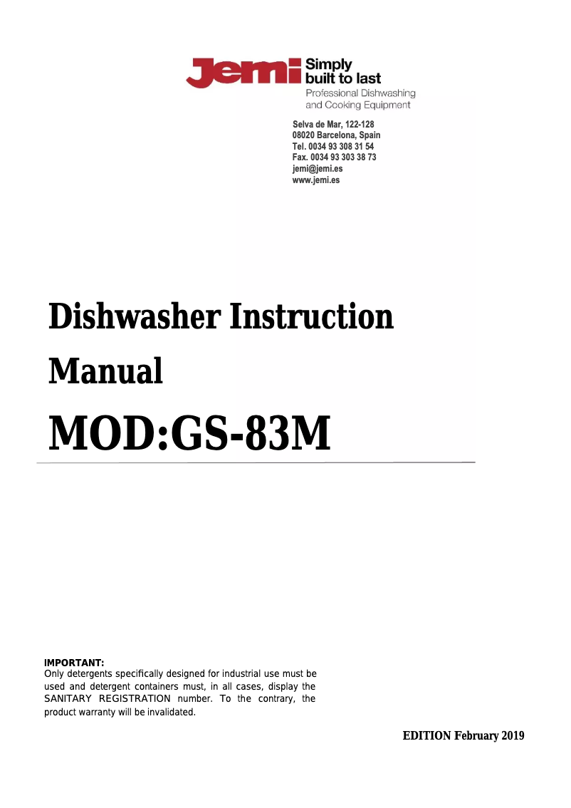 Page 1 de la notice Manuel utilisateur Jemi GS-83M