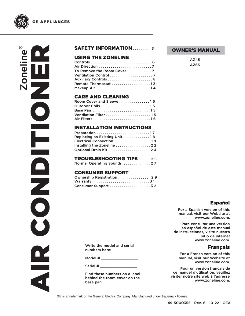 First page image of the manual for AZ65H12DQM