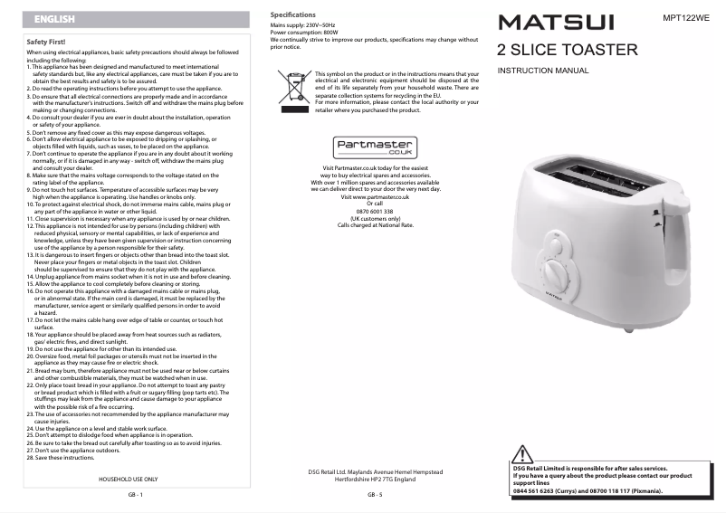 Image de la première page du manuel de l'appareil MPT122WE